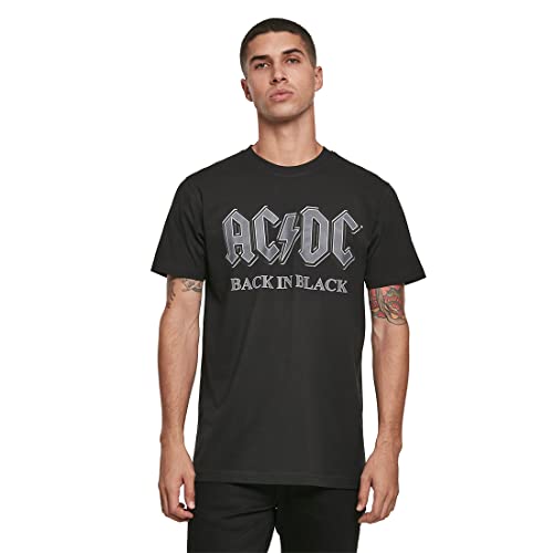 MERCHCODE ACDC Back in Black Tee T-Shirt Homme - Les Beatles, Paul McCartney, John Lennon, RIngo Starr, George Harrison MERCHCODE ACDC Back in Black Tee T-Shirt Homme