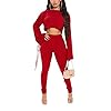 Two Piece Outfits for Women, Long Sleeve Crop Top and Bodycon Pants Tracksuit Sets, Fashion 2 piece Clubwear Sweatsuit - red - S