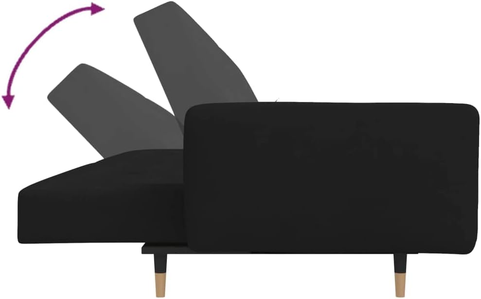 vidaXL 2-Seater Sofa Bed with Two Pillows, Convertible Sofa Bed, Loveseat Couch Bed for Living Room Bedroom, Sleeper Sofa, Modern Style, Black Velvet