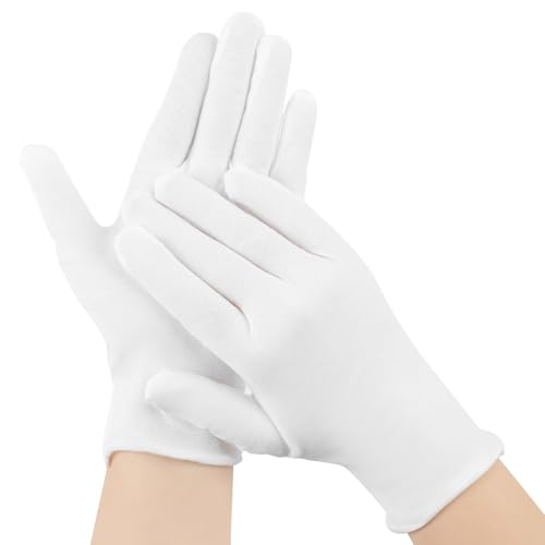 3 Pairs White Cotton Gloves for Dry Hands Sleeping, Premium Moisturizing Gloves Overnight for Men & Women, Breathable Eczema Lotion spa Gloves, Work Gloves for Jewelry Coin Inspection, Dnusoirk