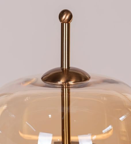 Image of Modern Amber Glass Table Lamp with 3-Color LED | Gold Metal Bedside Lamp for Living Room & Bedroom | Decorative Table Light for Home Decor