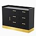 OmySalon Salon Station for Stylists, Free Standing Barber Vanity with 6 Drawers, 1 Cabinet & Adjustable Shelves, Large Storage Hair Beauty Furniture for Barbershop, Black Gold