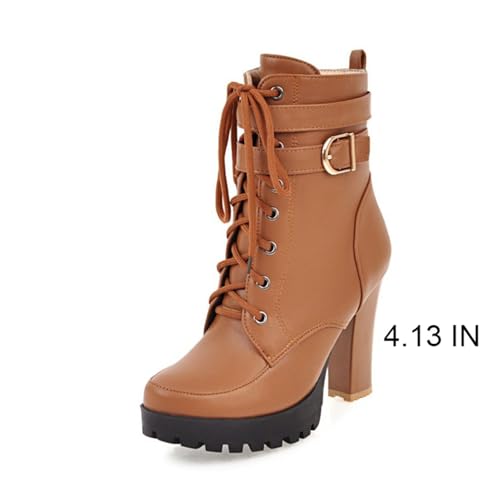 Image of FOREADA Goth Platform Heel Combat Boots Women Pearl Lace Victorian Booties