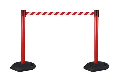 FlexBarrier Juego de 2 soportes de seguridad 3 m correa roja rojo y blanco