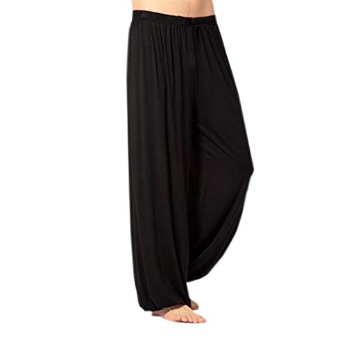 Mens Loose Yoga Pants Lounge Pajama Bottoms Modal Sport Dance Harem Pants Black 3XL
