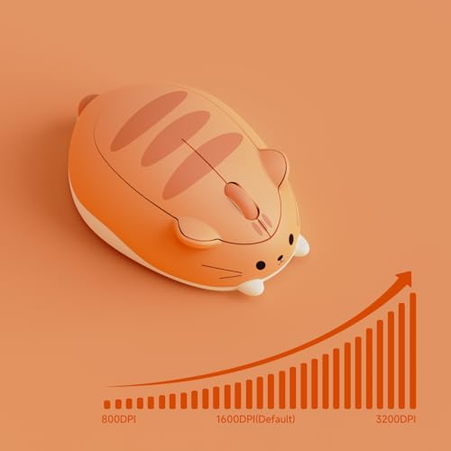 Mouse da gioco wireless, mouse ottico da 3200 DPI, mice tri-mode Bluetooth 3.0/5.0/2.4G con ricevitore USB A, clic silenzioso, mouse a forma di gatto per laptop/PC (Orange Kate) - Gadget - Immagine 4