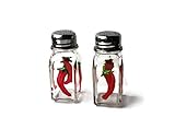 Hand Painted Red Hot Chili Peppers Salt And Pepper Glass Shaker Set