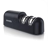 Arendo - Messerschärfer elektrisch mit Griff – zweistufig schärfbar - Grobschliff und Feinschliff – 2 Geschwindigkeitsstufen – 1200 mAh Akkubetrieb – Profi Edelkorund Schleifsteine