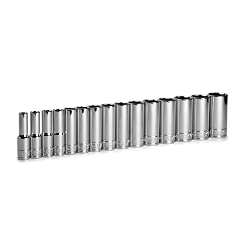 Image of Capri Tools 3 /8 in. Drive Deep Chrome Socket Set, 6-Point, 8 to 22 mm, 15-Piece