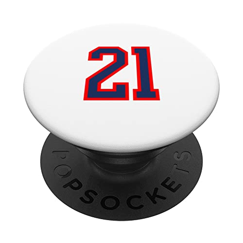 Número de camiseta #21 rojo azul deportes cumpleaños número de la suerte 21 PopSockets PopGrip Intercambiable