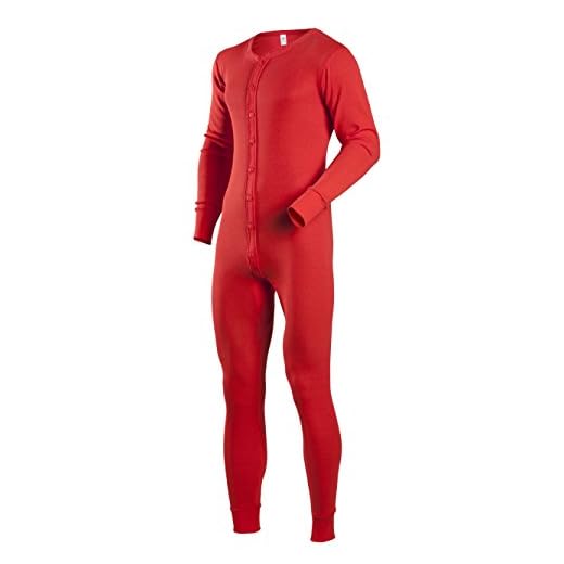 Indera Men's Cotton 1 x 1 Rib Union Suit, Red, Medium 865USMDRD