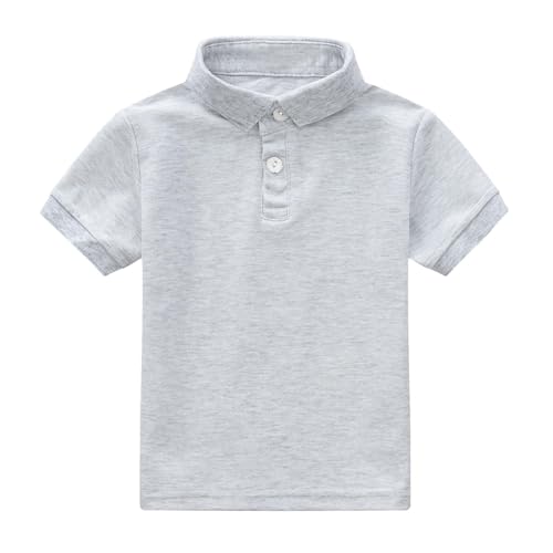 Kids T Shirt Short Sleeve Button Lapel Neck PoloT-Shirts Solid Color Funny Cute Fashion Tee Top (Grey, 18-24 Months)