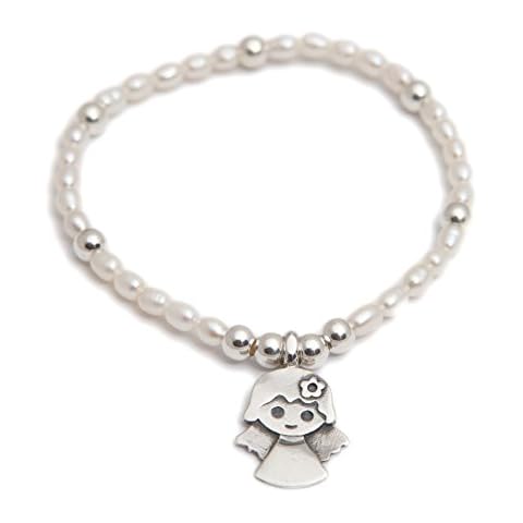 Pulsera comunión Angel de la Guarda de Plata de Ley y Perlas cultivadas en Agua Dulce Cover