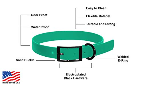 Dogline Personalized Custom Biothane Waterproof Dog Collar Strong Coated Nylon Webbing with Black Hardware Odor-Proof Easy Care Clean Fits Small Medium or Large Dogs Teal W1/2\" x L9-12