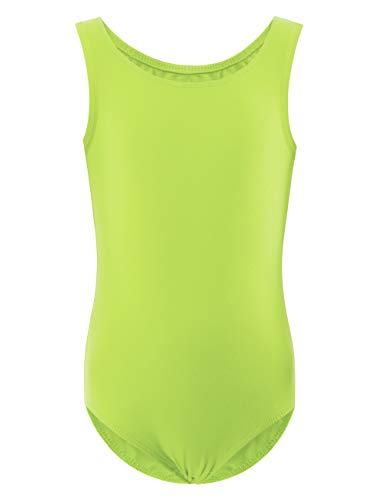 WEGETIT Gymnastics Leotards for Girls Classic Ballet Sleeveless (Fluorescent Green, 4-6years)