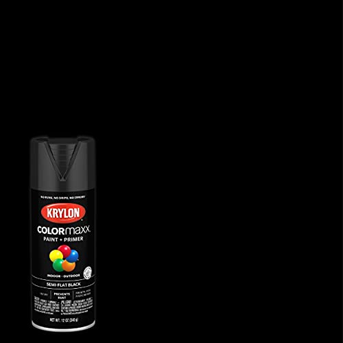 Image of Krylon K05578007 COLORmaxx Spray Paint and Primer for Indoor /Outdoor Use, Semi-Flat Black , 12 Ounce (Pack of 1)