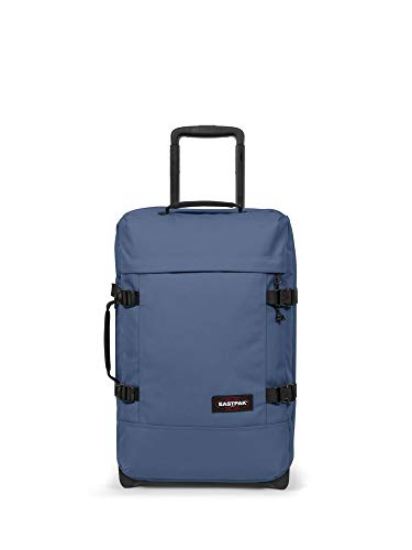 EASTPAK Tranverz S, Handgepäck, Medium, 42 Liter, Wasserfest, 4 Rollen, Spinner, 2 Tragegriffe, Blau, Erdton, Vorhängeschloss, 51 cm x 32.5 cm x 24 cm