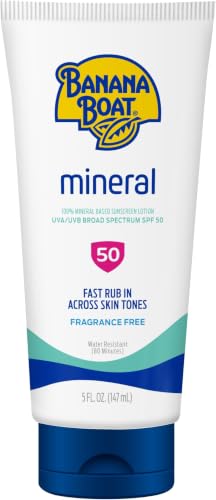 Image of Banana Boat Mineral Sunscreen SPF 50 Lotion, 5Fl Oz | Zinc Oxide Sunscreen Lotion, Beach Essentials, SPF 50 Sunblock, 5Fl Oz (Pack of 12)