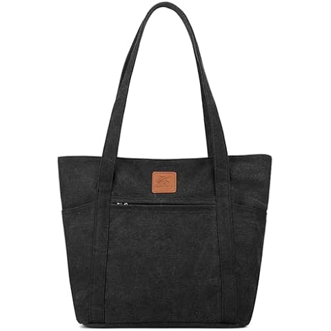 Sunshinejing Women's Large Canvas Shoulder Bag Retro Multi-pocket Handbags Work Tote Purses (Black) Cover