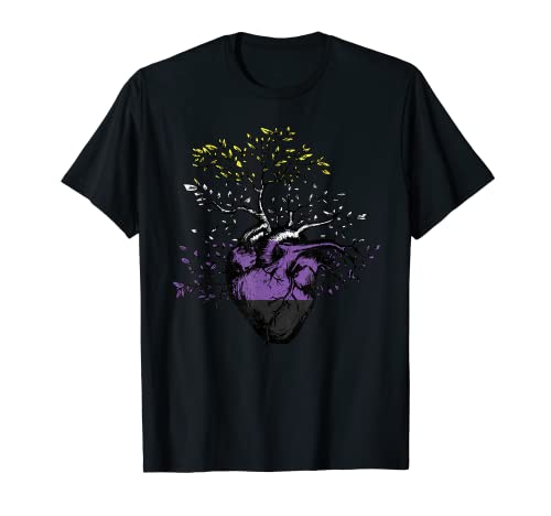 Sarkastisches nicht binäres Herz Baum des Lebens LGBT mit NB Flagge T-Shirt
