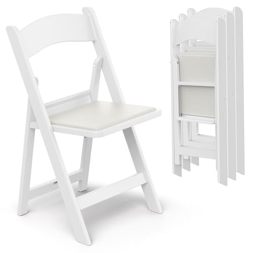 Nazhura Garden and Patio Folding Chair Set of 4 for Events and Wedding Lightweight with Padded Seat Water-Proof Double Braced Frame Non-Slip Feet 350LB Capacity (White)