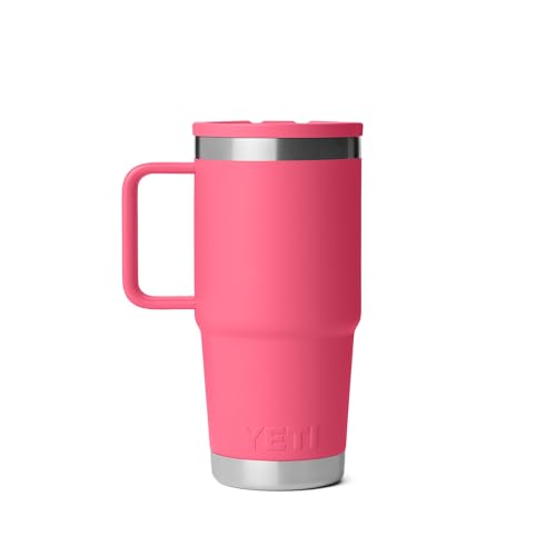 Image of YETI Rambler 20 oz Travel Mug with Flip Straw Lid - Stainless Steel, Vacuum Insulated, Leakproof, Cup Holder Friendly, Tropical Pink