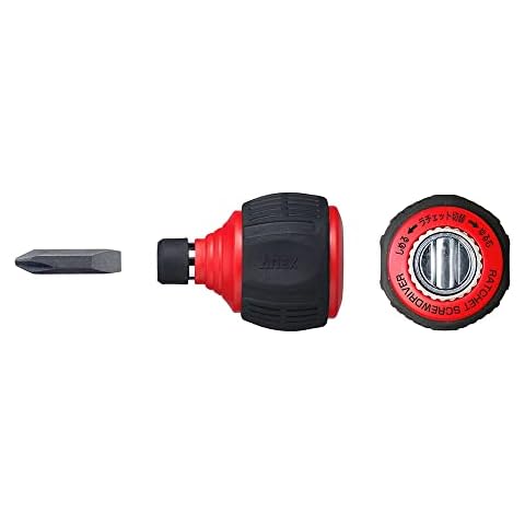 ANEX Ratcheting Screwdriver Stubby Ball Handle, Japanese Heavy Duty Bit Set (Phillips+2, Flat Head-6), Quick Ball Grip 60 Gear Mini Ratchet Screwdriver, Made in JAPAN Cover