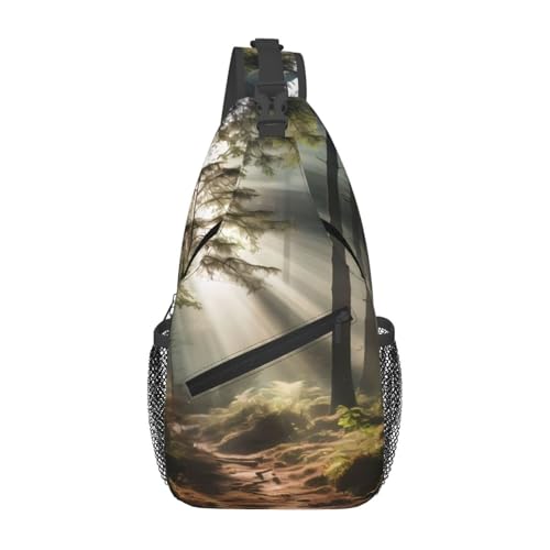 WZYCWB Mochila cruzada Light in the Forest Graphic para hombres y mujeres, perfecta para senderismo casual, disponible en estilos de pecho o hombro, Negro -, Talla única