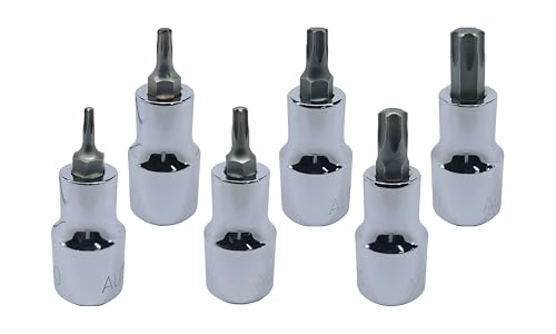 T-10+T-15+T-25+T-30+T-45+T-55, Torx Bit Socket, Hardened and Tempered, CRV Steel, 1/2" Square Drive