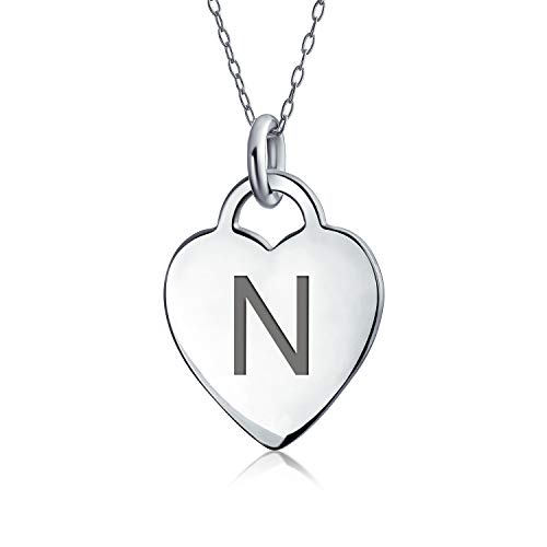 Diminuto Minimalista Abc Tamaño Mediano Forma De Corazón Letra Guión O En Bloque Letra N Inicial Collar Colgante Para Adolescente Para Mujer .925 Plata Esterlina Grabado A Medida