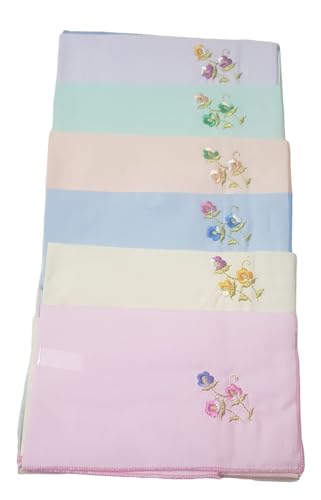 Image of ANVIK Women /Lady Cotton Embroidery Floral Handkerchief .Hanky for Kids Girls for School Size 33cm by 33 cm (Multicolour) Pack of 6