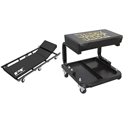 Performance Tool W85005 40-In 6 Caster Creeper, Black & Torin Tr6100W Blackjack Rolling Creeper Garage/Shop Seat: Padded Mechanic Stool With Tool Tray Storage, Black #TOP7