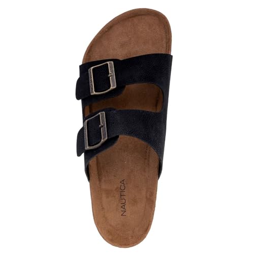 Image of Nautica Men's Sandals - Casual Slides with 2 Adjustable Buckle Straps and Cork Footbed for Ultimate Comfort and Style (Regular /Wide Width, Big Size)