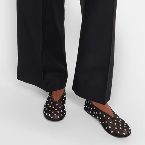 Image of Arqa Crystal-Embellished Mesh Flats Rhinestone Ballet Flat Slip On Ballerina Shoes Comfortable Casual Gauze Shoe