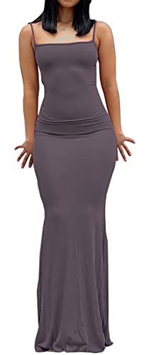 Robe longue moulante à bretelles élastique qui affine la silhouette femme