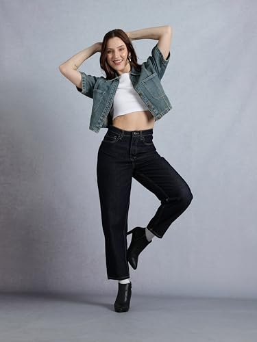 Image of INKD Women's Barrel Fit Jeans - 100% Cotton | High- Rise | Comfortable Fit | Casual Denims | Jeans for Women | Mom Fit Jean | Ankle Length Jean (Available in Plus Sizes)