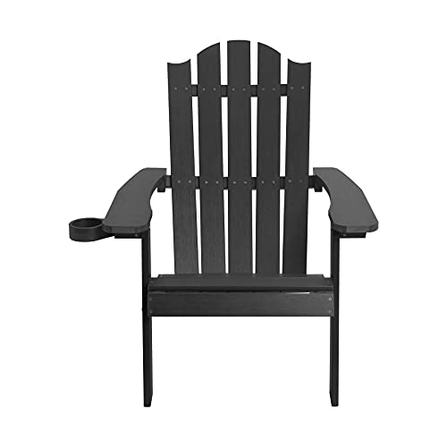 Melucivi Adirondack Chair Weather Resistant With Cup Holder, Fire Pit Chair Patio Outdoor Garden Resin Adirondack Chair For Adult, Black #TOP6
