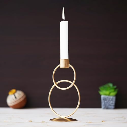 Image of Webelkart Premium Decorative Rings Candlestick Holder for Home and Dining Table Decor /Tealight Candle Holder for Home and Office Decor - (6.5 inches Gold) (Pack of 2)
