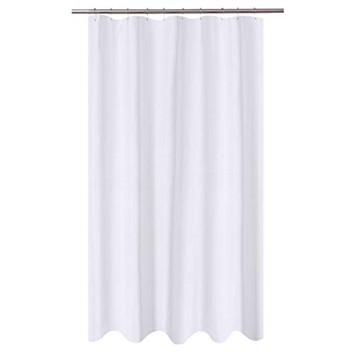 Image of N&Y HOME Extra Long Stall Shower Curtain Liner Fabric 54 x 84 inch, Hotel Quality, Washable, Water Repellent, White Bathroom Curtains with Grommets, 54x84