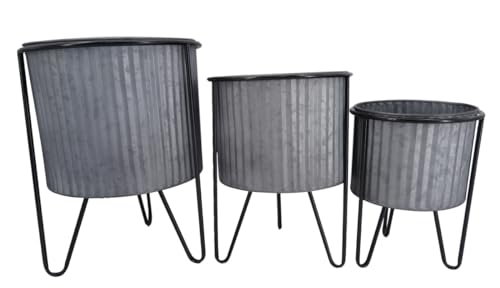 212 Main Gray Metal Containers on Metal Stands Planters, Set of 3
