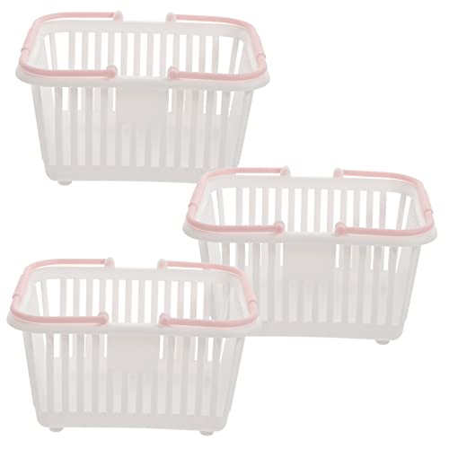 GRIRIW 3pcs White Plastic Laundry Hampers, Portable Storage Baskets with Handles, Mini Clothes Rack for Kids, Bathroom, Kitchen, Garden, Party Supplies