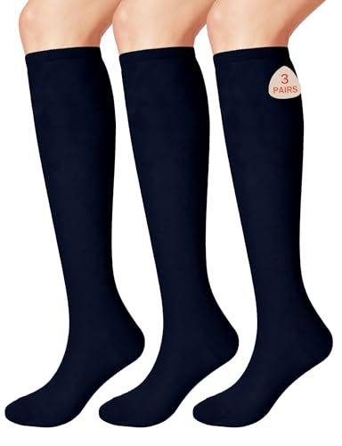 Image of Buauty 3 pairs Knee High Socks for Women, Casual Tube Socks, Athletic Socks Solid & Striped Sport Socks Outdoor Fashion