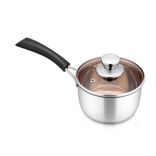 Onader 14cm Saucepan Stainless Steel Small Sauce Milk Pot with Glass Lid