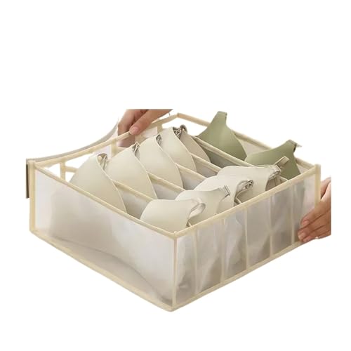 PSNKLMM Caja de almacenamiento organizadora cajones ropa interior, organizadores armario plegables(Beige 6 grid)