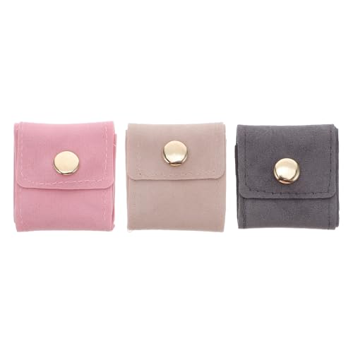 Ciieeo Estuche de Viaje para Joyas 3 Piezas Mini Portátil Bolsa Organizadora Compartimentos para Anillos Pendientes y Collares Material PU Resistente Colores Gris Beige y Rosa