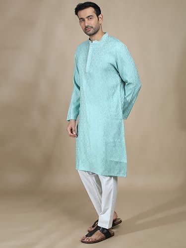 Filori Studio - Men's Cotton Viscose Self Woven Design Long Kurta with Embroidery (Kurta Only)4