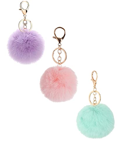 LICHUANUK 3er-Set Bommel-Schlüsselanhänger, Plüschtier-Anhänger Accessoire,Geeignet für Tasche für Frauen und Mädchen