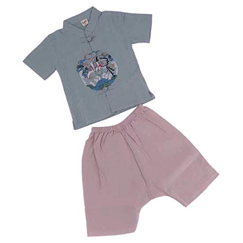 Huicai Traje De Hanfu Tang para Niños Bordado De Algodón De Estilo Chino De Verano Traje Cómodo para Niños Suave Y Cómodo