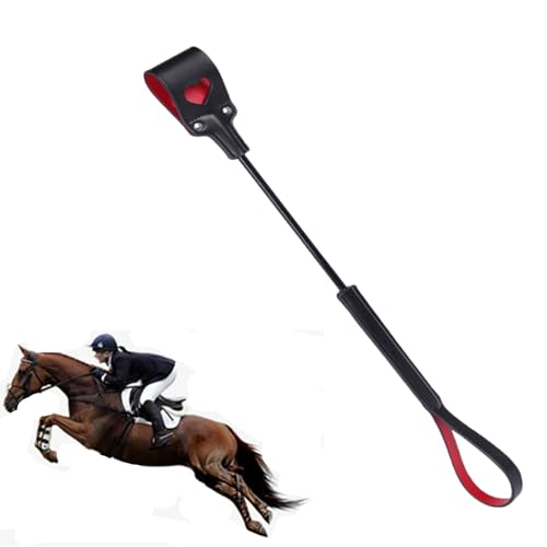 BASKANIA 24 inch Red Double Layered Heart Riding Crop for Horses, Horse Whip with Double Slapper, Leather Equestrian Jump Bat