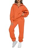 AUTOMET Women's Sweatsuits 2 Piece Outfits Lounge Sets Long Sleeve Half Zip Pullover and Baggy Sweatpants with Pockets Orange XL